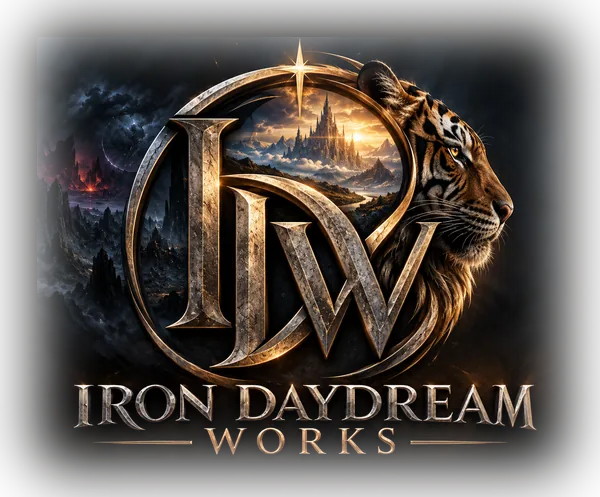 Iron Daydream Works primary logo, full cinematic